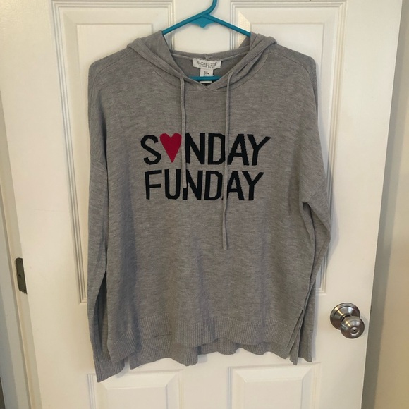 Rachel Zoe Hooded Long Sleeve Sweater Sunday Funday Graphic Cashmere Blend M - Picture 1 of 5